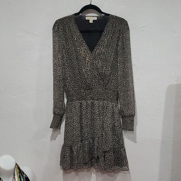 Michael Kors Julia Dress in Leapord Print with Gold Metallic Threads Size M - Picture 4 of 14